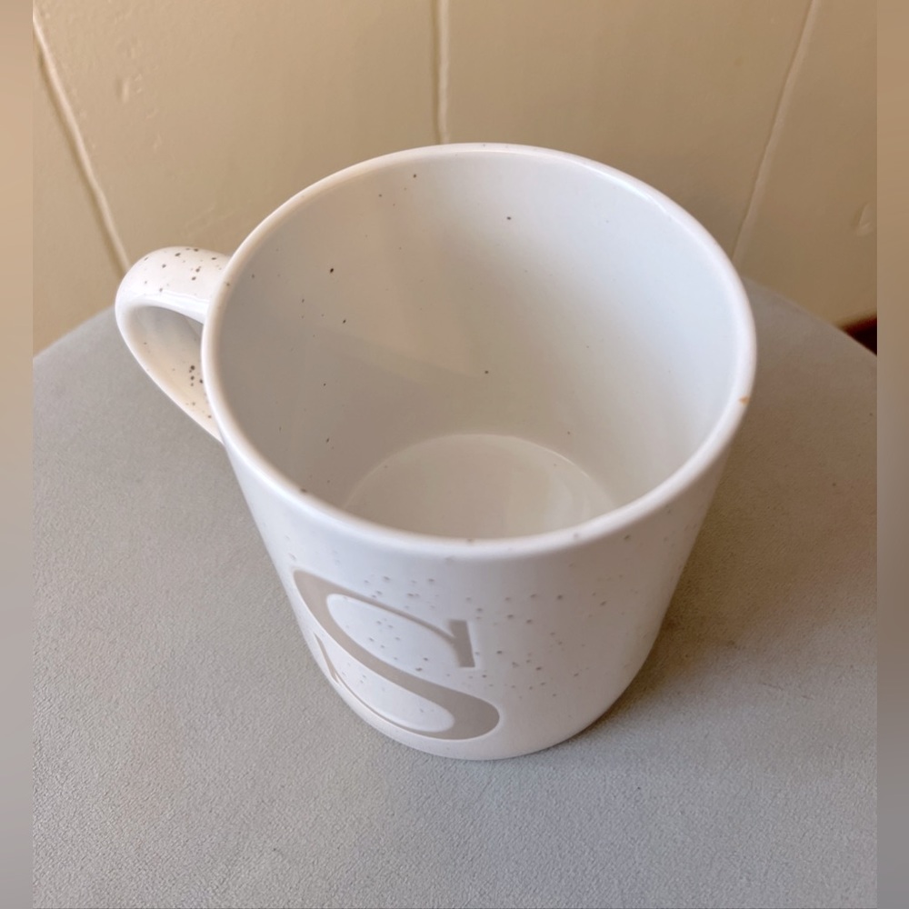 Threshold Stoneware Mug Monogram Cup "S" Coffee Mug Speckled White & Oatmeal